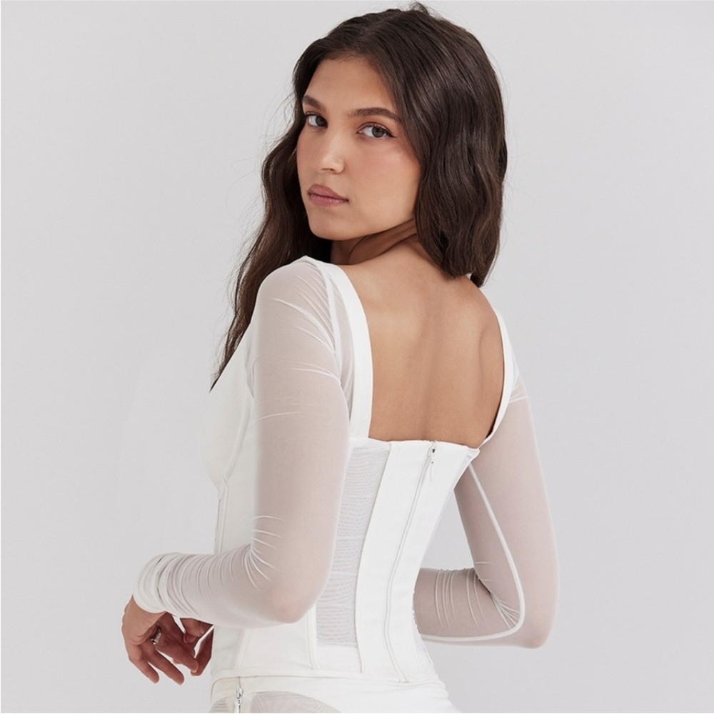 HOUSE OF CB Araminta corset mesh top‎ NWOT size L  white - Picture 3 of 9